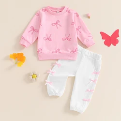 2024-06-03 Lioraitiin Toddler Girls Fall Outfits Bow Print Long Sleeve Sweatshirt and Elastic Pants Set Baby Cute 2PCS Clothes