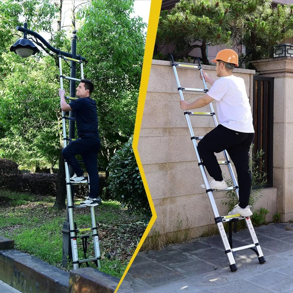 سلم تمديد من الألومنيوم خفيف الوزن بطول 9.5 قدم مع خطاف، سعة 330 رطل، قابل للطي للاستخدام متعدد الأغراض #6