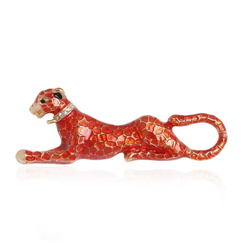 Fashion New Design Red Leopard Enamel Brooches for Women Luxury Vivid Animal Pins Coat Accessories Bag Jewelry Brooch Gift