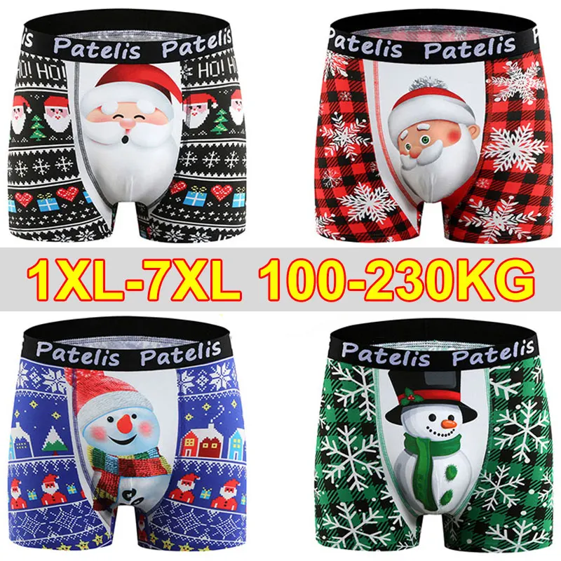

Christmas Print Men's Underwear Plus Size 1XL-7XL Personalized Underwear Flat Pants Breathable Comfortable Panties Boxer Shorts