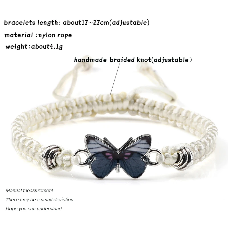 Heißer Grau Schmetterling Mode Armband Klassische Schwarz Weiß Geflochtenen Seil Kette Handgemachte Armbänder für Frauen Männer Einstellbare Schmuck