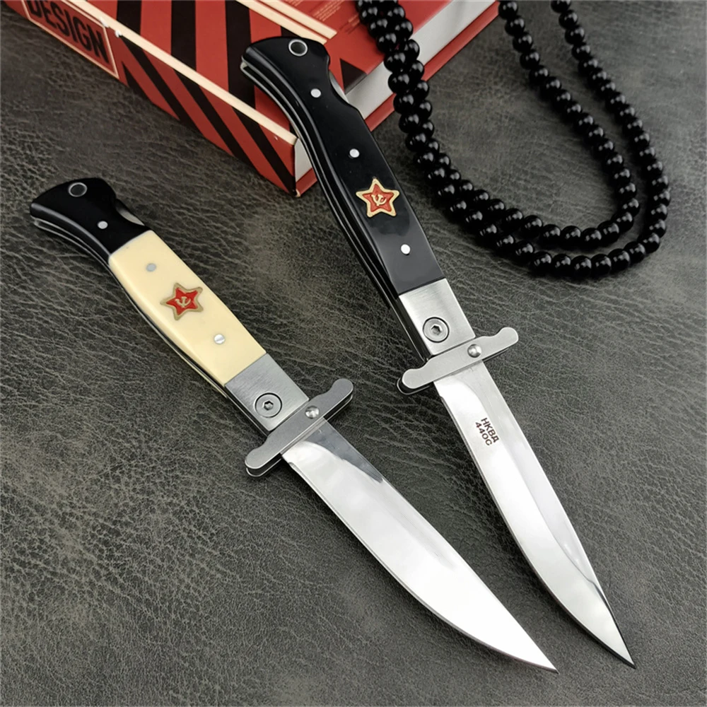 Outdoor Pocket Hunting Russian Finka NKVD Folding Knife 440C Blade ABS Handle with Nylon Sheath EDC Tools Tactical Knives