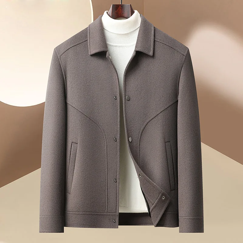 

Stylish Men Double-Faced Wool Jacket for Autumn Winter Gray Coffee Black Turn Down Collar Cashmere Coat Essential Attire Male