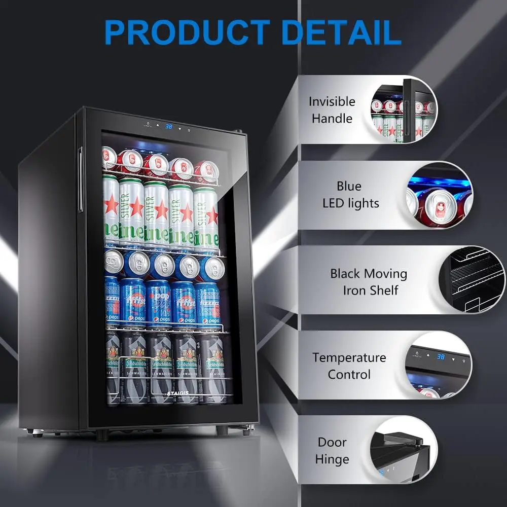 Mini Beverage Refrigerator Freestanding, 2.5 Cu.ft Mini Fridge w/ 101 Can Capacity, Small Drink Fridge for Home & Office