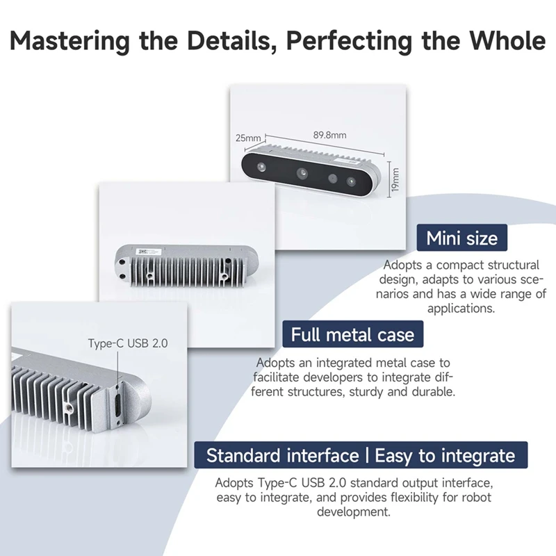 Módulo eletrônico do sensor da câmera de profundidade 3D da entrega 24 horas FOV 73.8 °   Suporte ROS1 ROS2 para robô Jetson Raspberry Pi