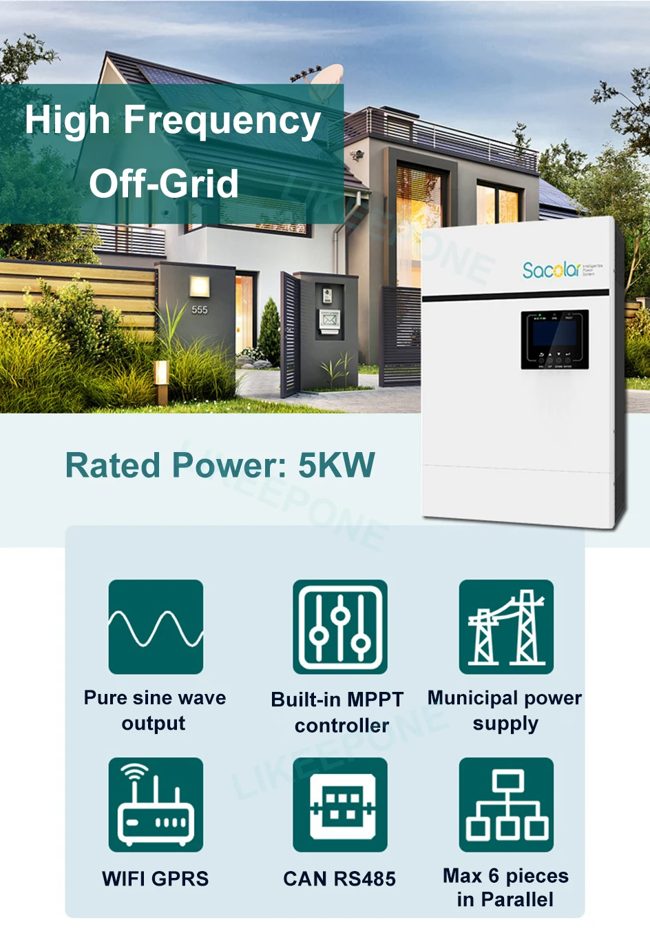 Imagem -02 - Integrado Mppt Max Paralelo bp 3500 5000 5kw Potência 48vdc Off Grid Armazenamento de Energia Solar Inversor Híbrido de Onda Senoidal Pura