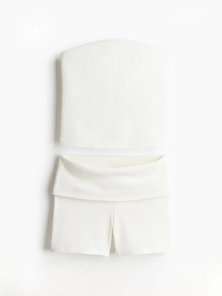 

H&M Summer New Women's Tube Top And Shorts 2-Piece Set Cotton Spandex Blend Comfortable Casual Sportswear Ensemble