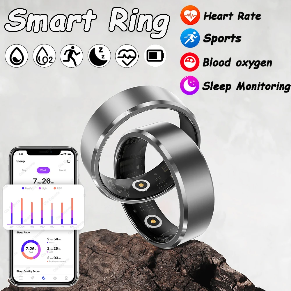 New IP68 & 5ATM Waterproof Smart Ring For Samsung Xiaomi Ring Men Women HRV Heart Rate Blood Oxygen Sleep Monitor Smartring 2024