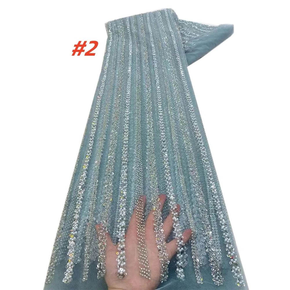 White African Sequins Lace Fabric 2025 High Quality Beads Lace French Nigerian Embroidery Mesh Fabrics For Wedding Dress Sewing
