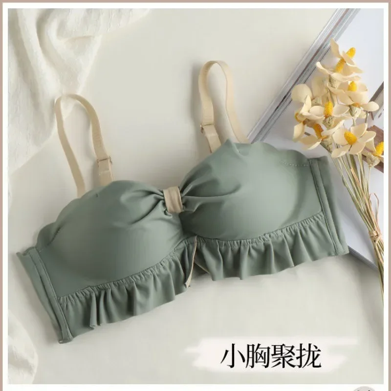 Kalapaopao Gather Push Up Bra Double U-shaped Soft Support Structure Breathable Heat Dissipation Underwear