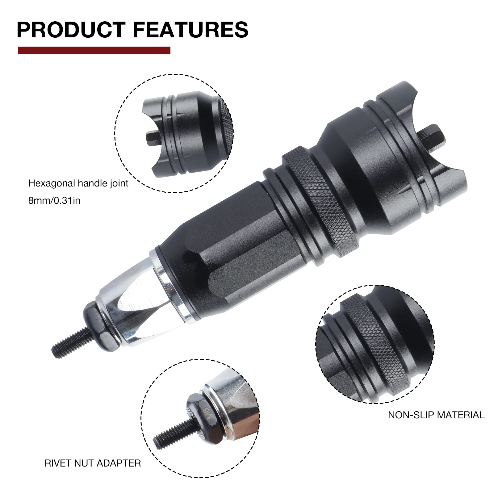 Wear Resistant Electric Rivet Nut Converter Insertion Fast Riveting Highly Accurate Stable M3-M10 Mandrel for DIY/Home/Carpentry