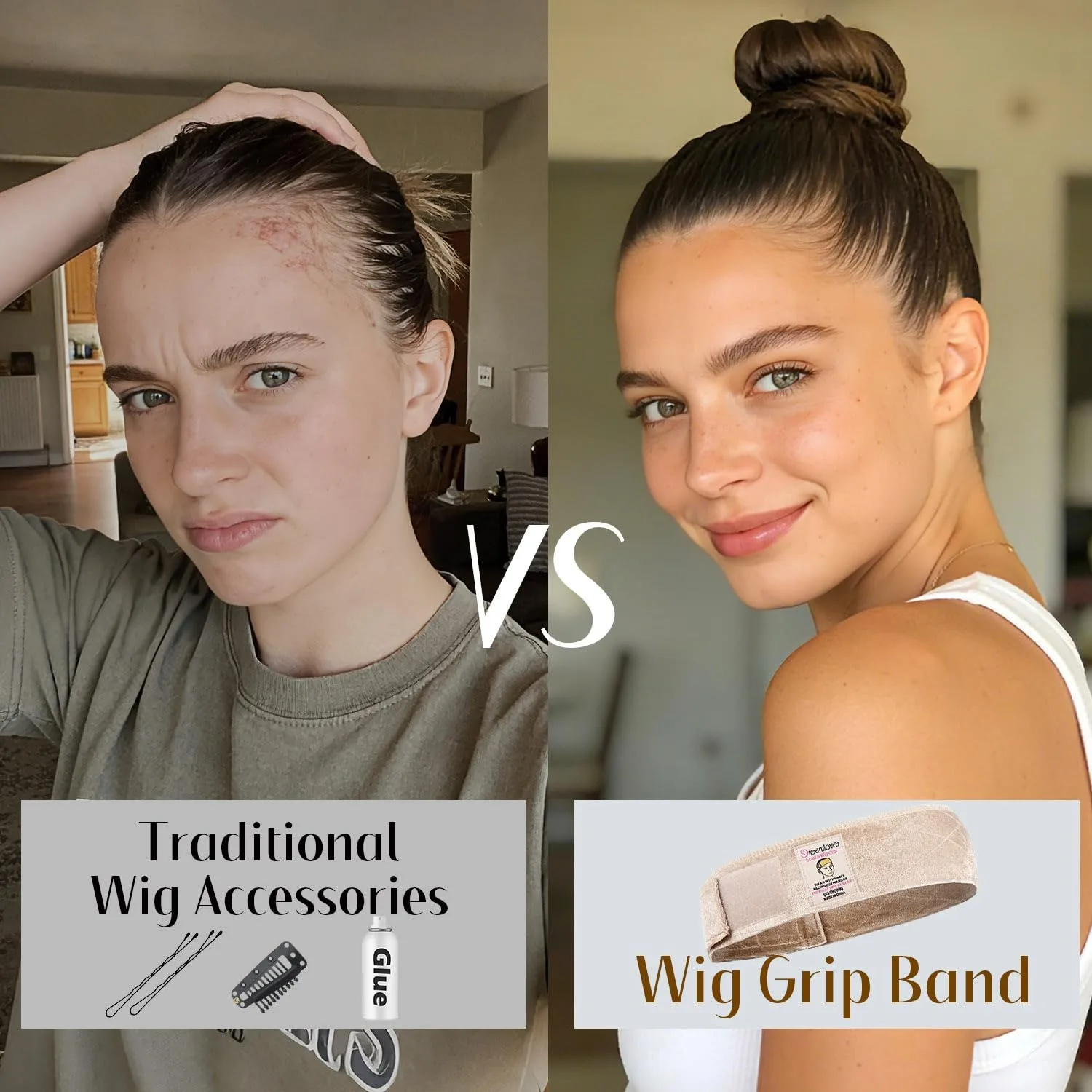 Beige Velvet Wig Grip Band for Women with Adjustable Magic Tape Non-Slip Wig Hold Headband for Securing Wigs And Hats