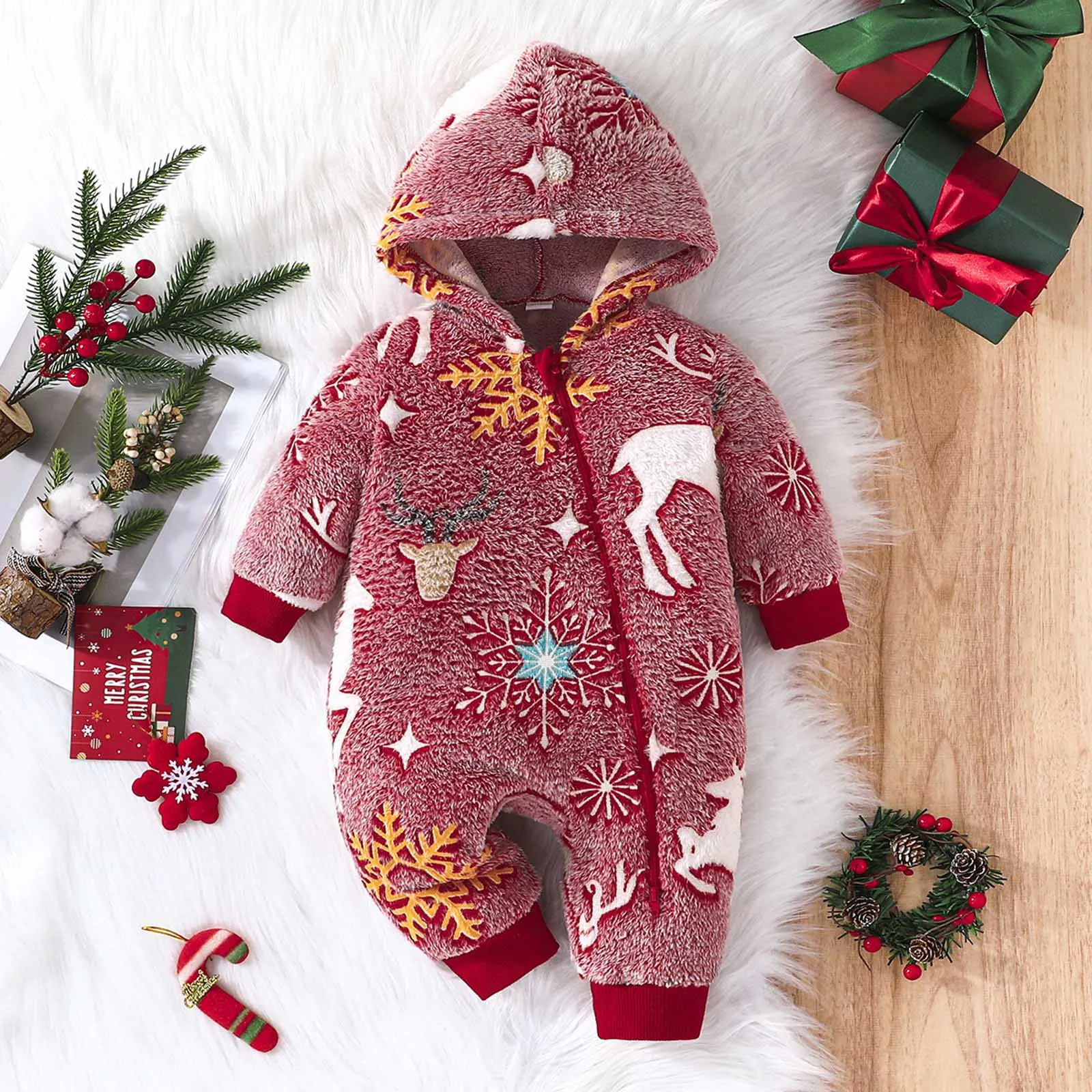 

0-18 Months Newborn Baby Rompers Cute Christmas Elk Plush Infant Girls Overall Jumpsuit Autumn Winter Warm Baby Boys Clothes