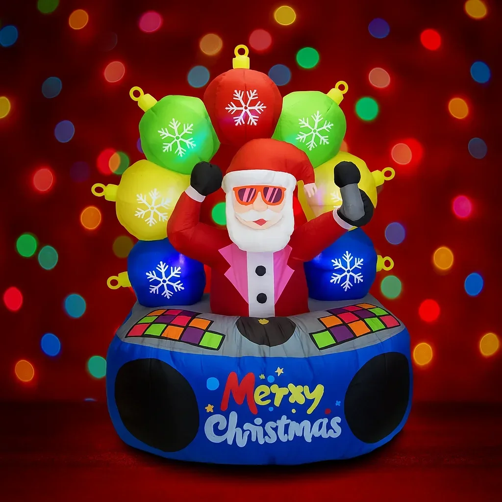 Juguete inflable de 5,91 pies para DJ, Papá Noel, luces LED, adornos de decoración, suministros de regalos, decoraciones inflables para patio, decoración de patio de Navidad