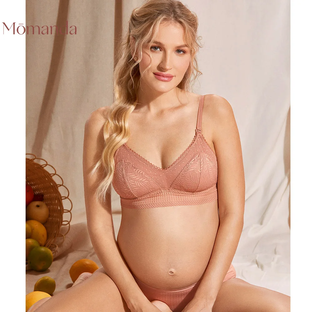 

MOMANDA Lace Wireless Bralette Lightly Padded Maternity Nursing Bra For Pregnant Double Strap S-XL Pregnant Women