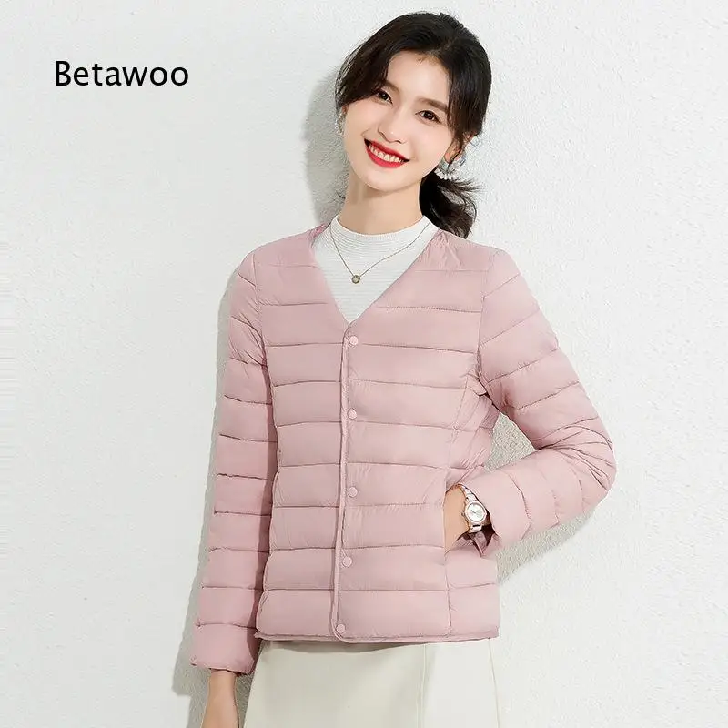 Women Short Lightweight Padded Jacket Round Collar Inner Wear Slim Fit Solid Color Warm Thermal Outer Piece For Winter Layering