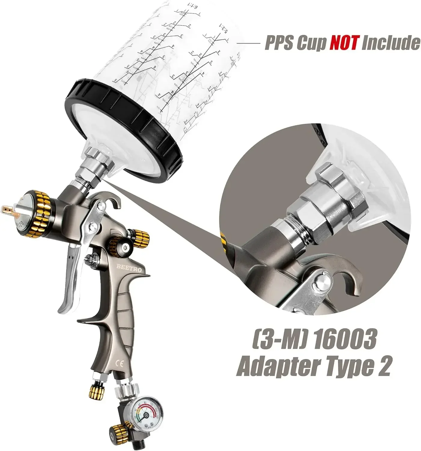 Pistola a spruzzo d'aria HVLP Ugello da 1,4 mm Capacità 1000 ml 14,5 CFM 30-43 psi con 11 filtri 10 pezzi Filtri per vernice 190 M Valvola di controllo dell'aria 1/