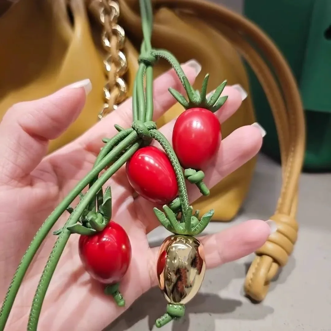 Cowhide Tomato String Bag Charm Exquisite Pendant Woman All-match Cute LO Home Backpack Pendant Bag Accessories