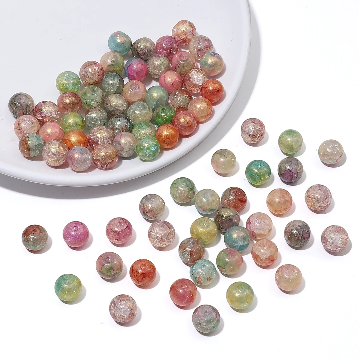 About60Pcs Glass Pearl Gold Powder Halo Dyed Explosive Round Beads Unique Loose Beads Handmade DIY Jewelry Earring Accessories