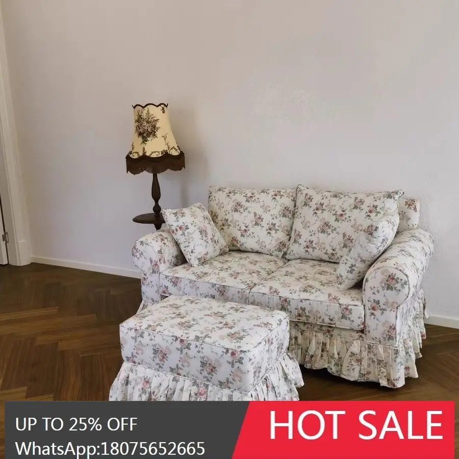 

MJY American Style Floral Small Apartment Sofa Home Bedroom Double Seat Sofa