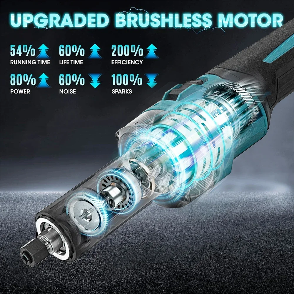 6mm 1/4inch Collet Brushless Die Grinder Electric Cordless 4 Gear Variable Speed Grinding Power Tool for Makita Battery