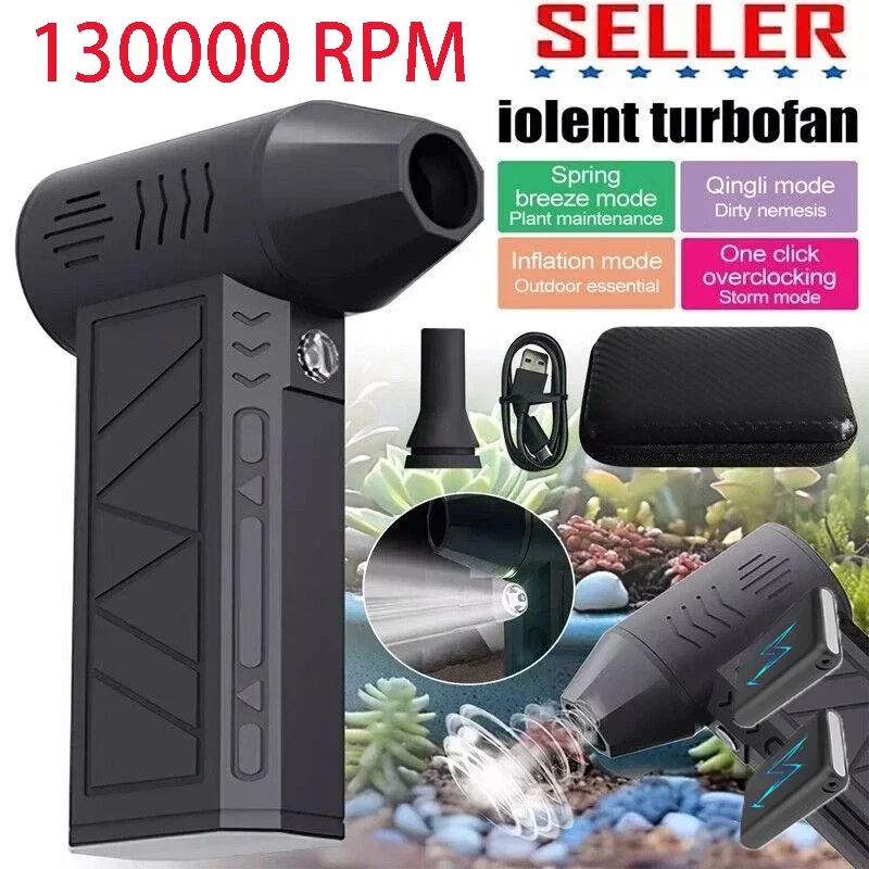130.000 U/min Kabelloser Turbogebläse: 3-Gang 39,5m/s Hurrikan-Lüfter, 5000mAh Akku für Auto/Tastatur/Camping/Grill, Ideales Weihnachtsgeschenk