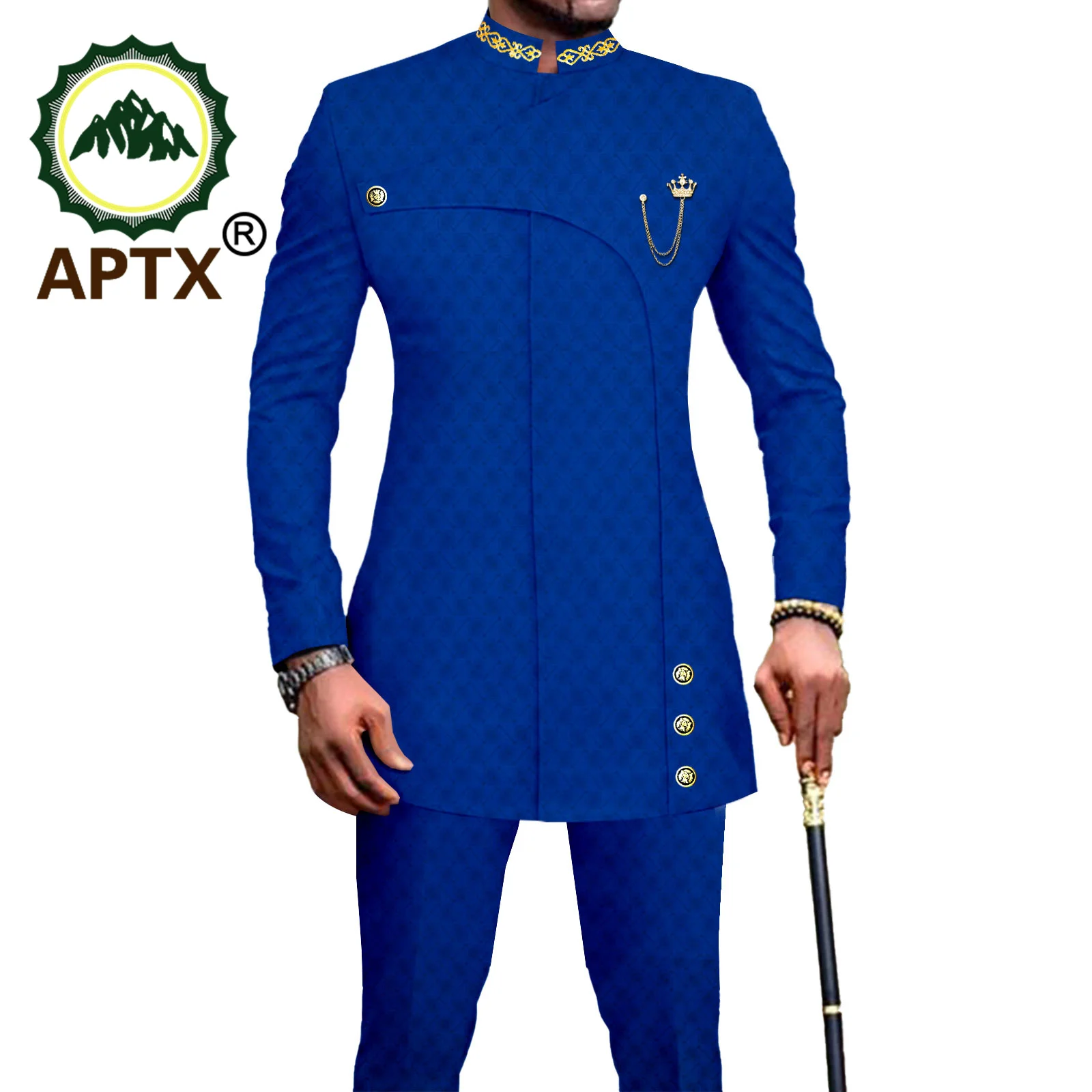 African Men Suit Wedding Formal Wear 2 Piece Set Designed Blazer Jacket Pants Dashiki Jacquard Ankara Fabric Slim Fit A2316025