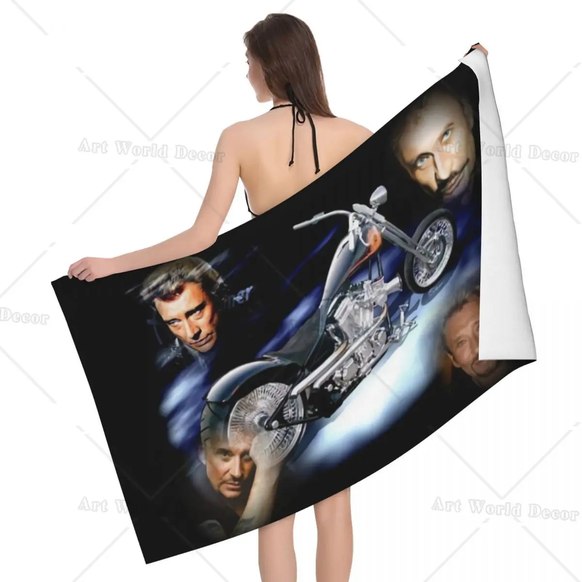 Toalha de banho de praia de microfibra absorvente personalizada johnny hallyday secagem rápida cantor francês rock música chuveiro toalhas de piscina