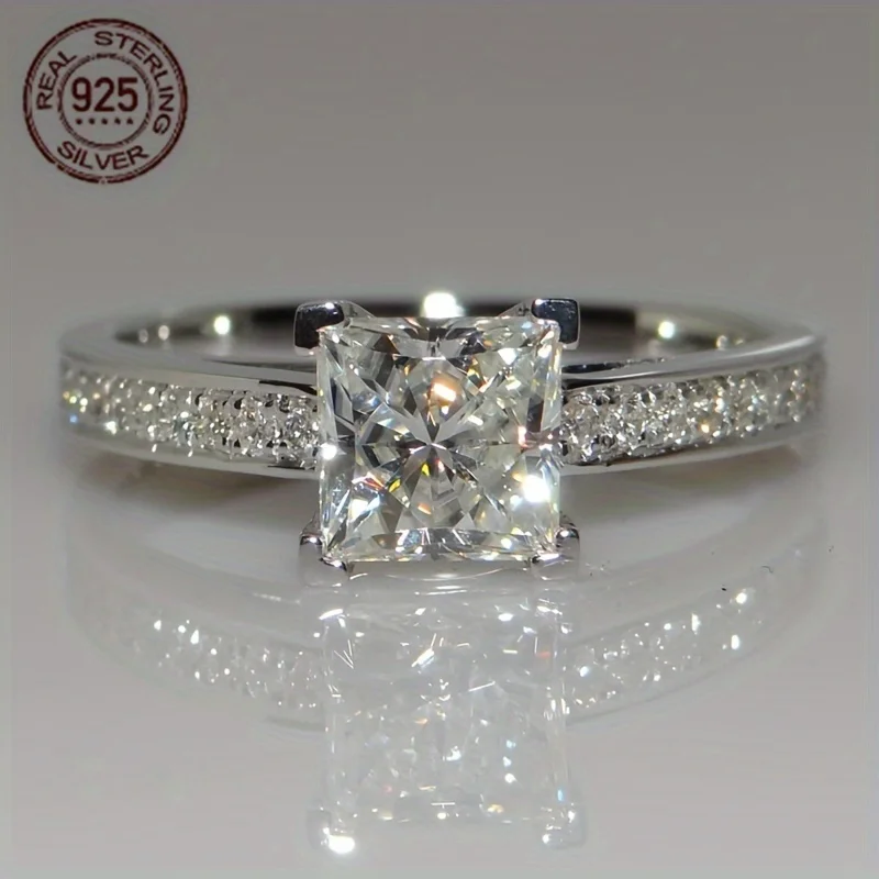 

Роскошное прозрачное кольцо с квадратным палец CZ для женщин, стерлинговое серебро 925 пробы, свадебное, помолвочное, эффектное, модное, изящное ювелирное изделие