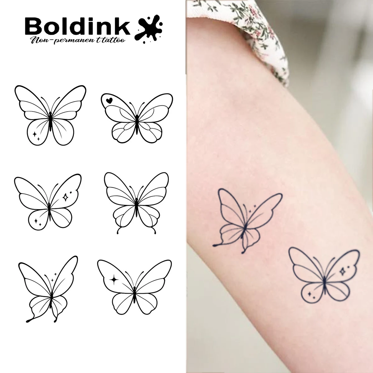 Boldink minimalist line drawing butterfly juice tattoo sticker waterproof color holding 1-2 weeks essential for trendsetters