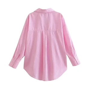 Gömlek, gevşek çizgili cepler ile kadınlar için, uzun kollu gömlek düğme üstleri, şık, kadın moda Kadın çizgili levrek gömleklerinin en iyi 10 satışı-no. 4