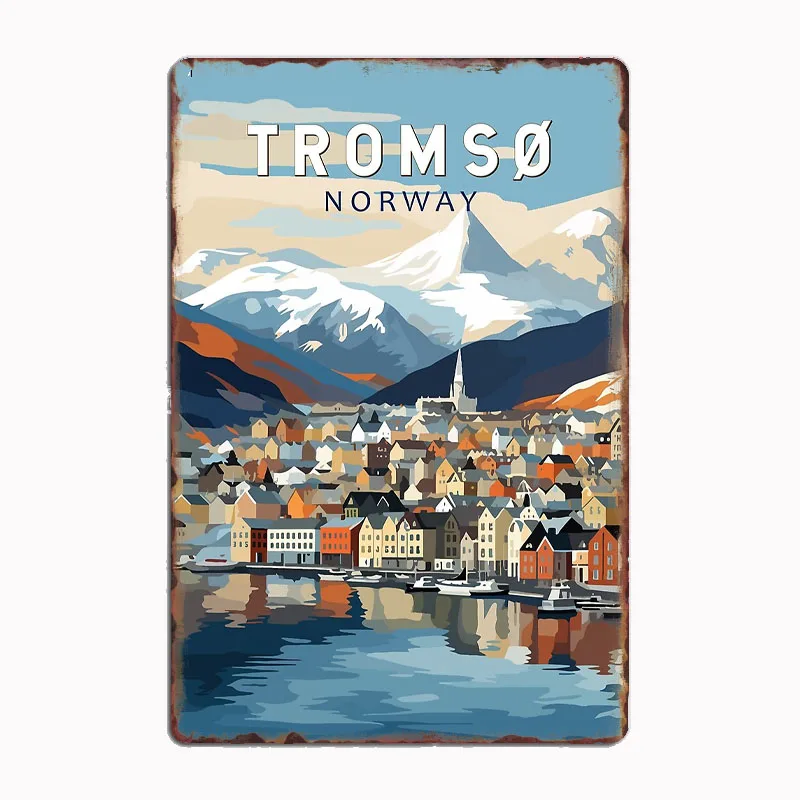 

Tromso Norway Travel Art Vintage Metal Sign Poster Garage Indoor Room Decor Club Tin Home Wall Decor