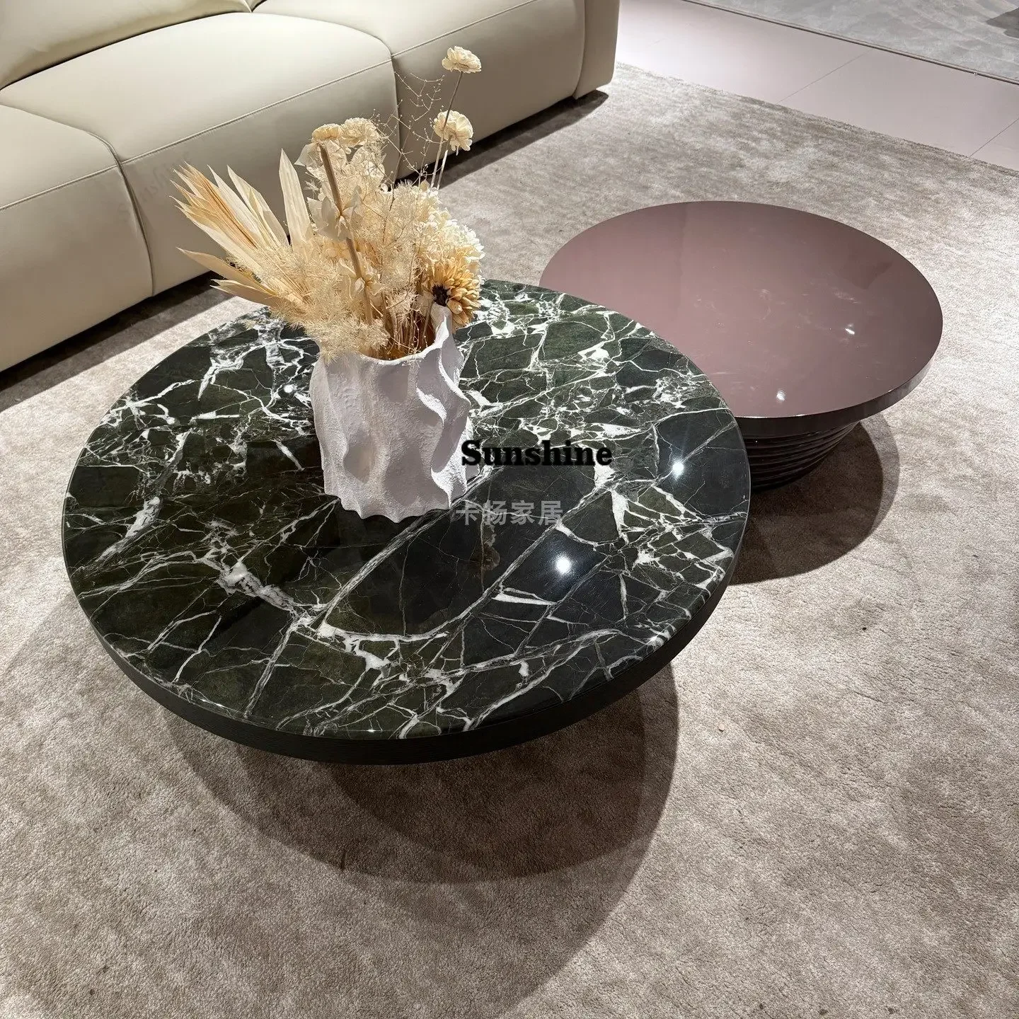 

Modern simple natural luxury stone size round coffee table combination FT