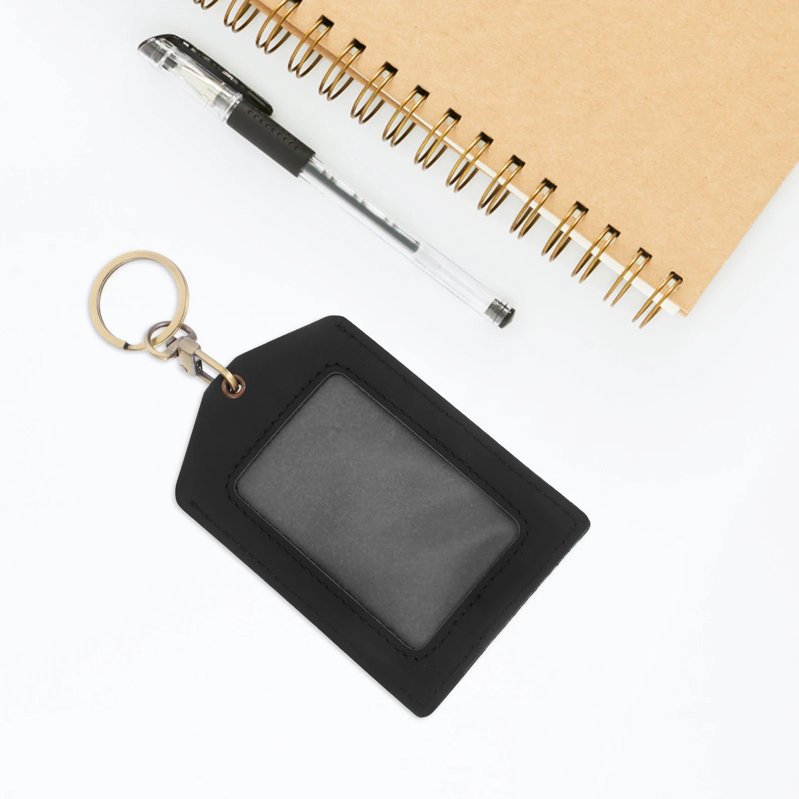 

Work Permit Card Cover Badge Holder Protector Name Organizer Cowhide Business for Men Student