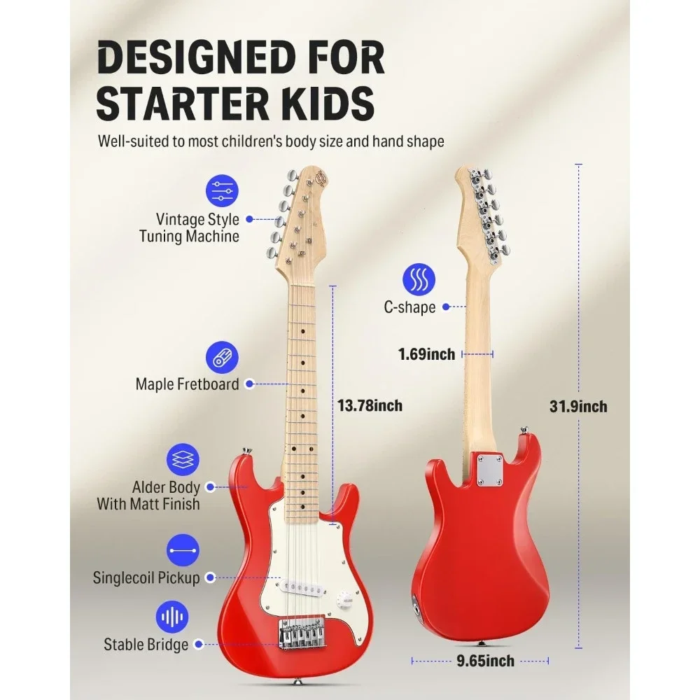 30 Inch Kids Electric Guitar Beginner Kits ST Style Mini Electric Guitar with Amp, 600D Bag, Tuner, Picks, Cable, Strap