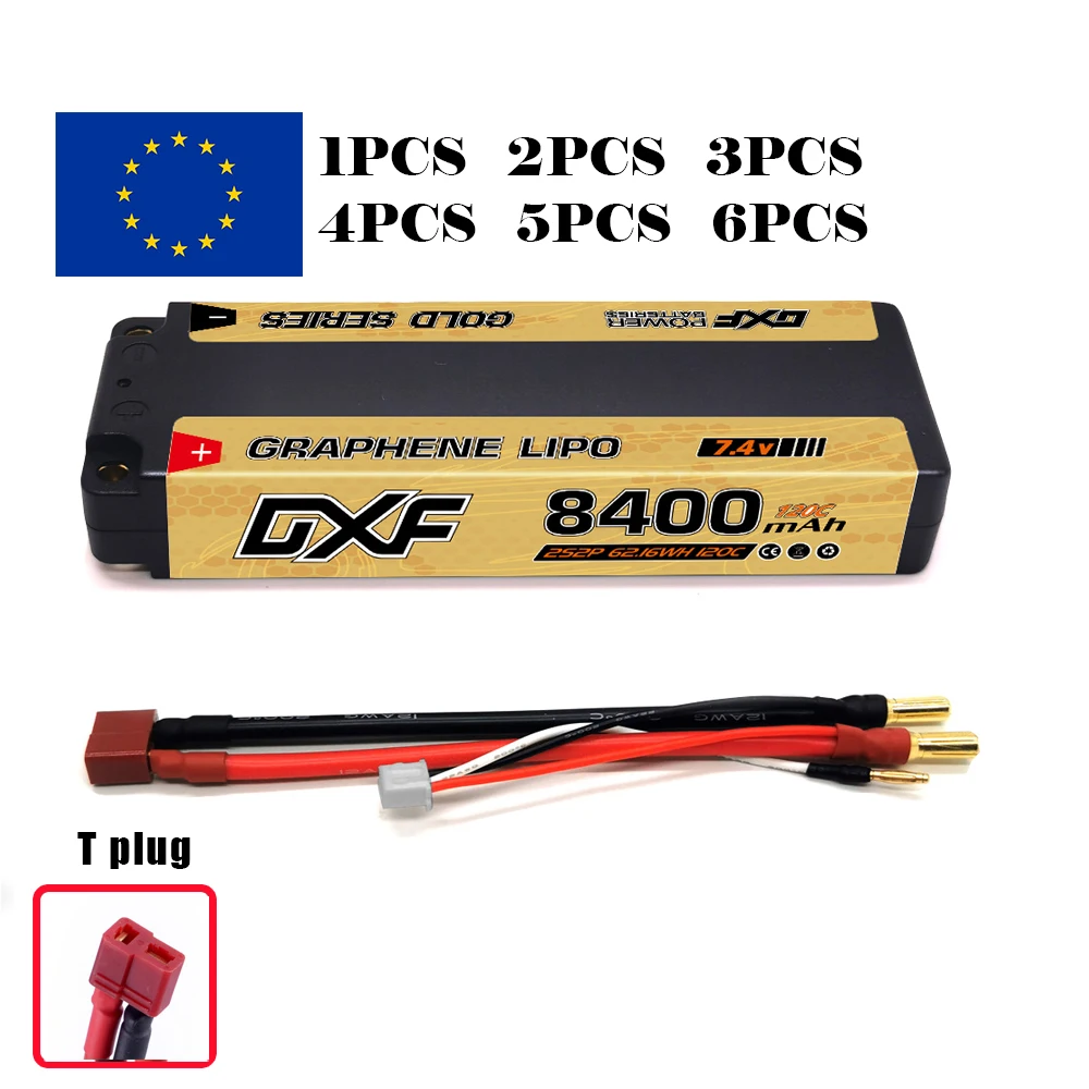 DXF 2S Lipo Battery 7.4V 120C 8400mAh 5mm T Plug Hardcase For 1/10 Buggy Truggy Offroad Boat Car Boat Truck RACING Helicopter