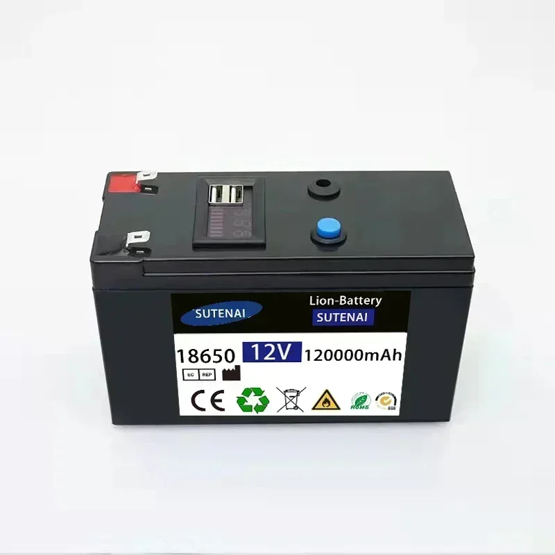 12 V Batterij 120Ah 18650 lithium batterij Oplaadbare batterij voor zonne-energie elektrische voertuig batterij + 12.6v3A lader