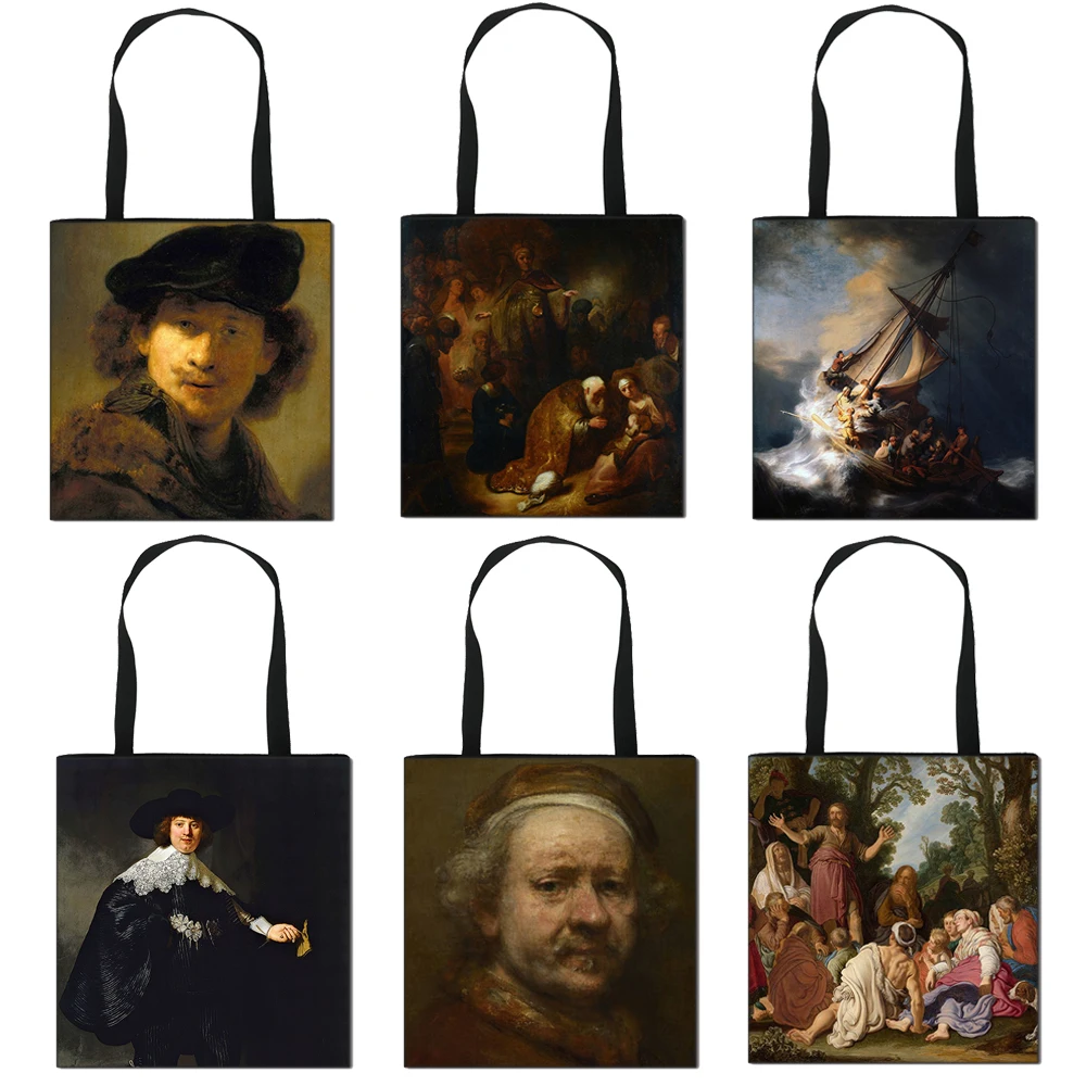 Greatest Holland Painter Rembrandt Print Handbag The Storm on The Sea of Galilee Oil Paintings Totes Bags Ladies Shopper Bags