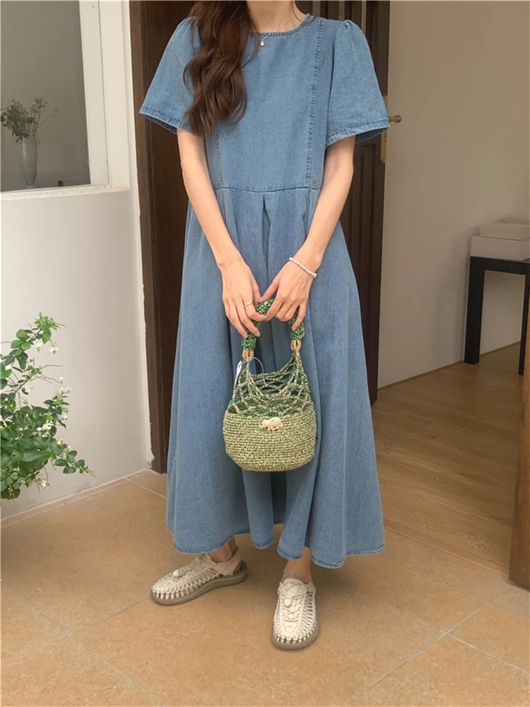 Colorfaith DR9909 2024 New Vintage Cutout Buttons Chic Denim Korean Fashion High Street Lady Oversized Women Summer Long Dresses