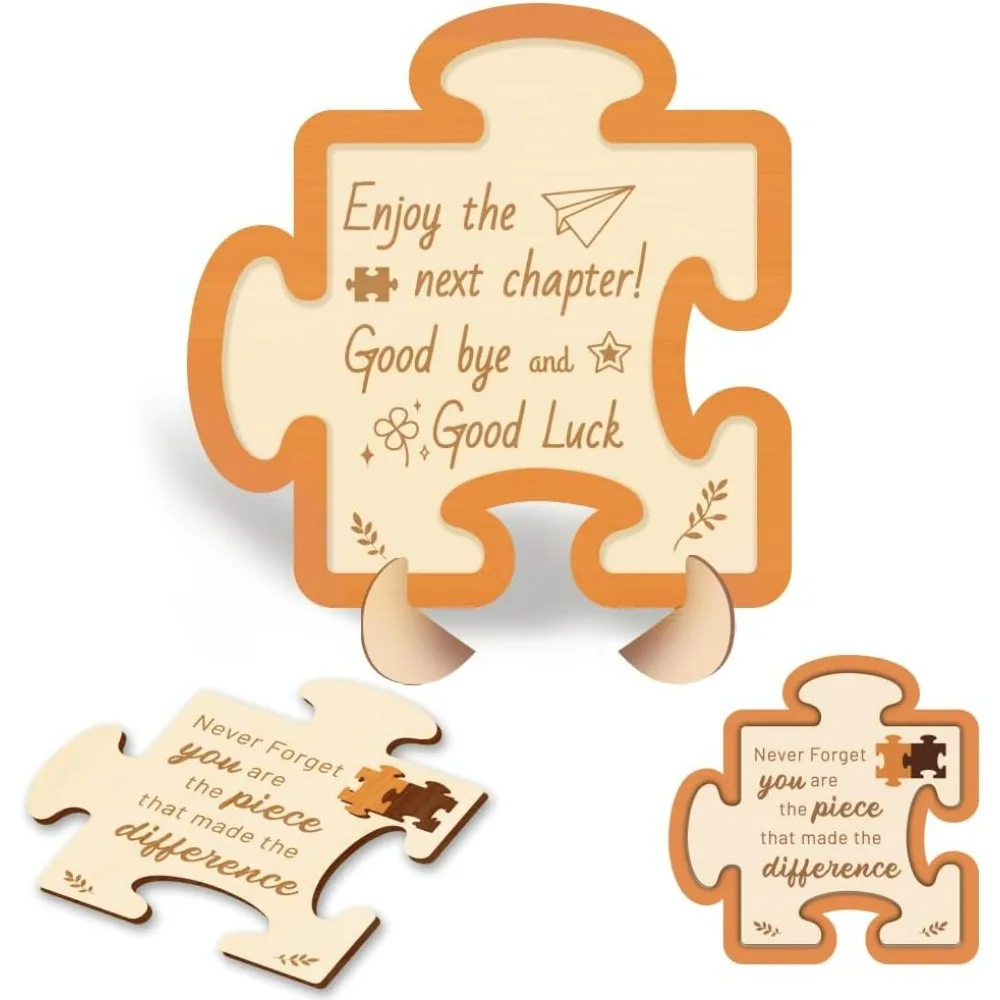 Wooden Commemorative Cards for Colleagues Farewell 7.8x7.8 In Jigsaw Handmade Wooden Card for Colleague Retirement Square Wooden