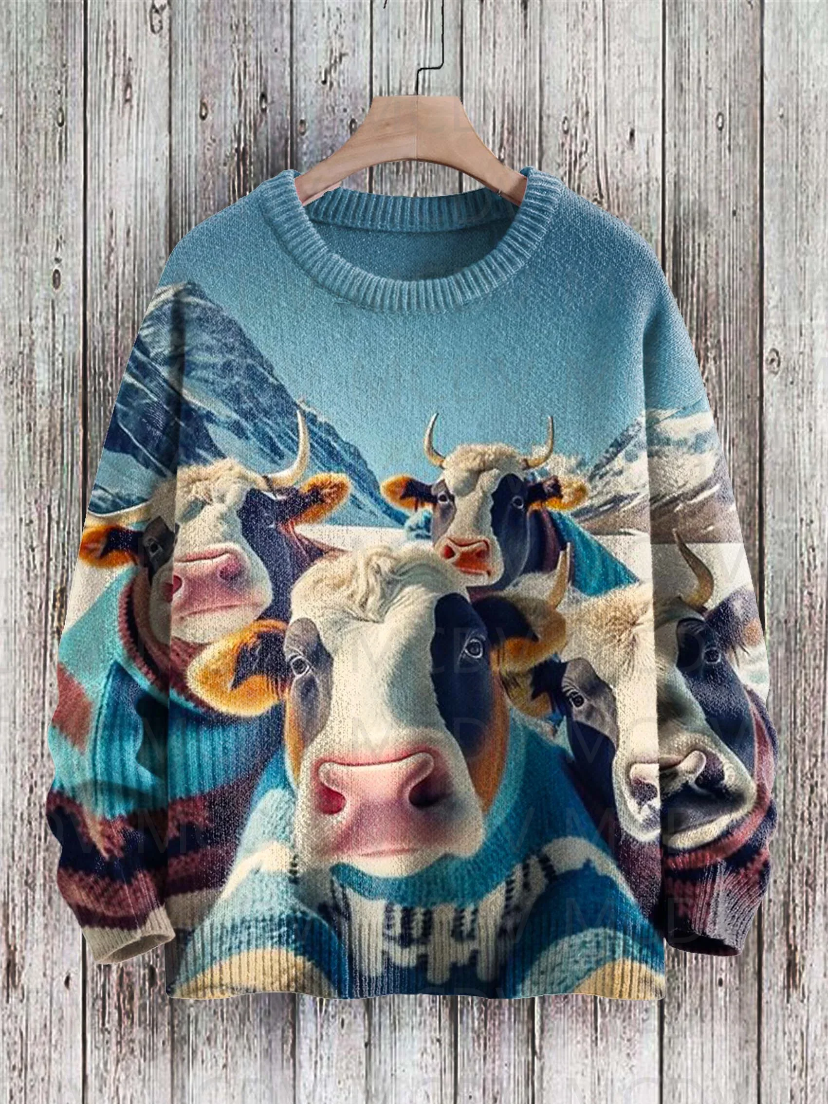 

Cute Funny Cows Selfie Art Pattern Print Casual Knit Pullover Sweater Men's For Women's Pullover