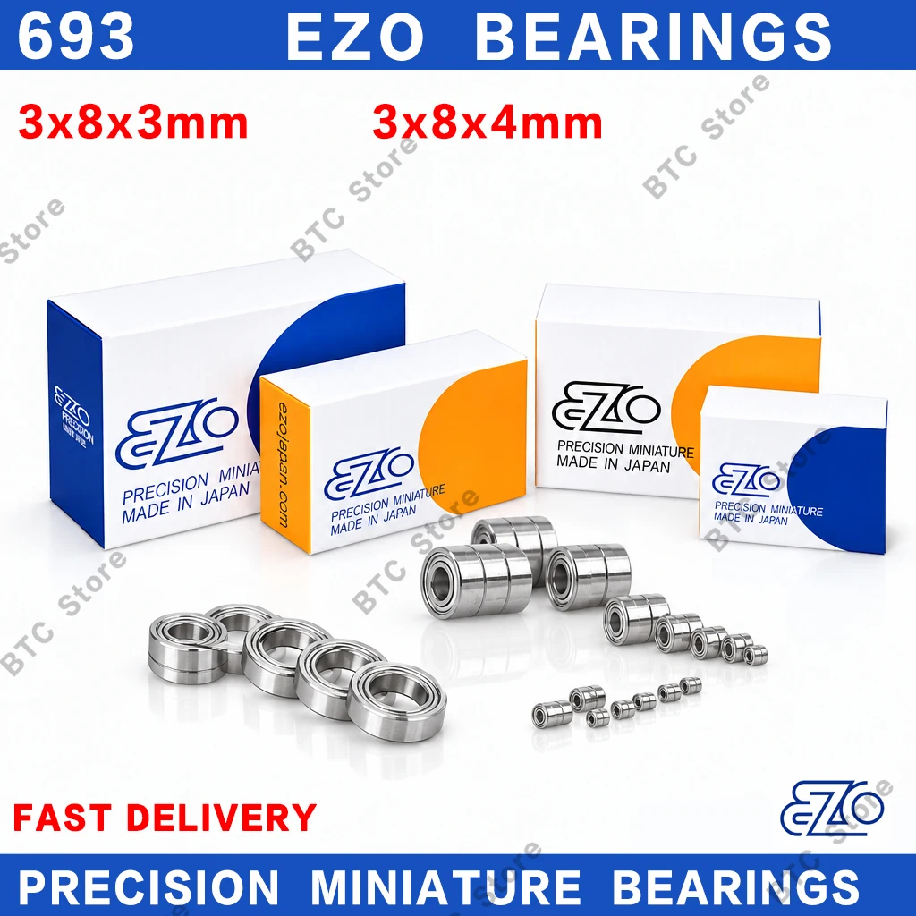 10Pcs Japan EZO Bearing ABEC-9 693 693ZZ 693-2RS 3x8x4mm Miniature Ball Bearings