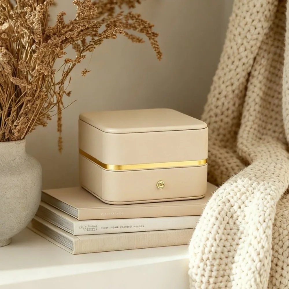 Luxury Gold Trim Watch Holder Box Pu Leather with Watch Pillow Gift Packaging Case Jewelry Organizer Bracelet