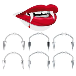 WKOUD 2 Pcs  Piercing Tiger Teeth Vampire Stainless Steel Smile Lip Nail Jewelry  Fangs Dracula Septum 3 Style