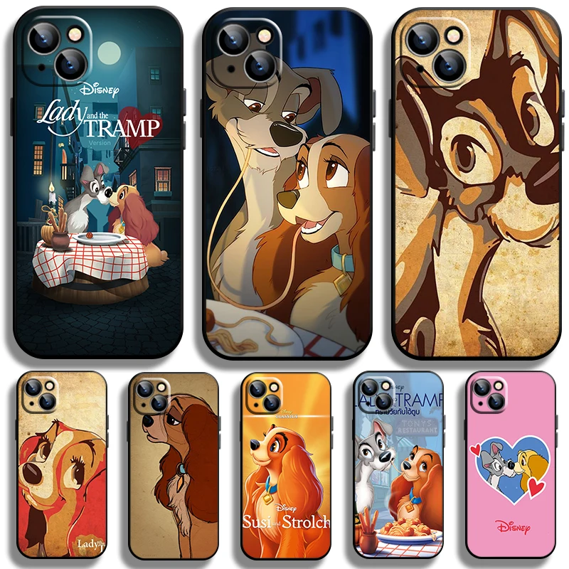 Disney Lady and the Tramp Case for Apple iPhone 15 14 Pro 13 12 Max Mini 11 XS Max X XR 7 8 Plus Black Phone Case Cover Coque