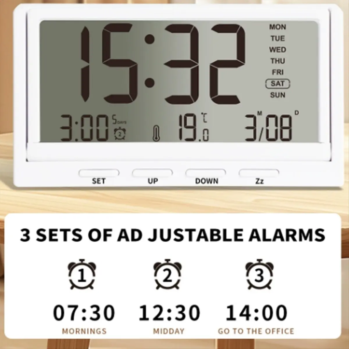 Foldable Alarm Clock Organic Glass Material with 3 Alarms Setting Temperature/Calendar/Week Display Desktop Decoration