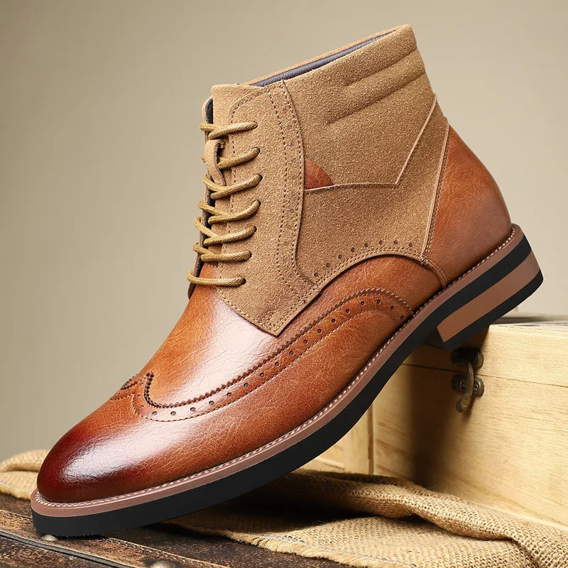 New Autumn Winter Vintage British Men Ankle Boots Real Leather Business Brogue Shoes Outdoor Work Boots Desert Motorcycle Boot