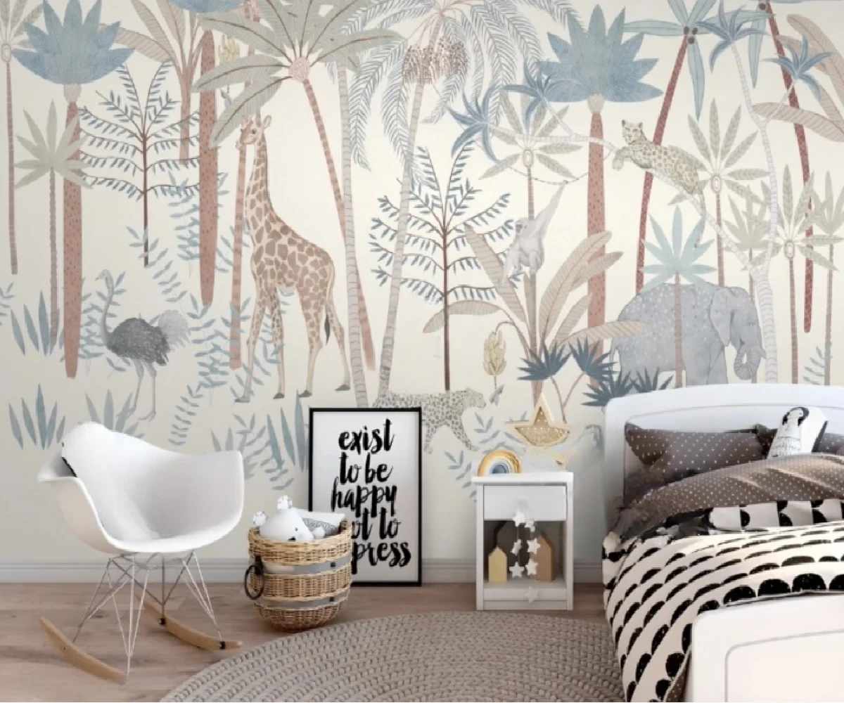 Customized wallpaper French light luxury simple black and white animal giraffe bedroom foyer hotel decoration 3d wallpaper
