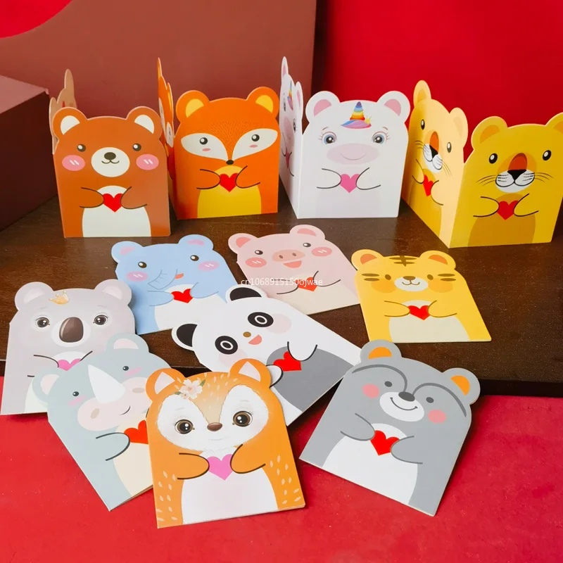 10pcs Cute Cartoon Animal Shape Greeting Card Kids Birthday Greeting Card Children Party Invitation DIY Handmade Greeting Card