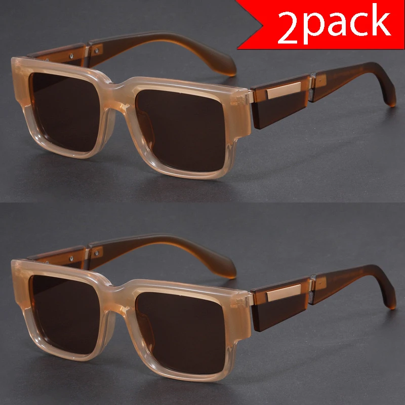 [Value 2PCS Set] Unisex Oversized Square Sunglasses Personality Thick Frame Sun Glasses UV Protection Cool Street Style Eyewear